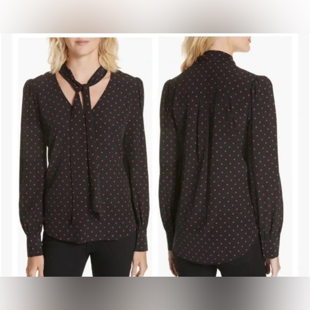 Veronica Beard Jeffries Tie Neck Silk Polka Dot Blouse size 8
